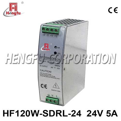 新品衡孚HF120W-SDRL-24导轨电源90-264VAC转DC24V5A开关电源
