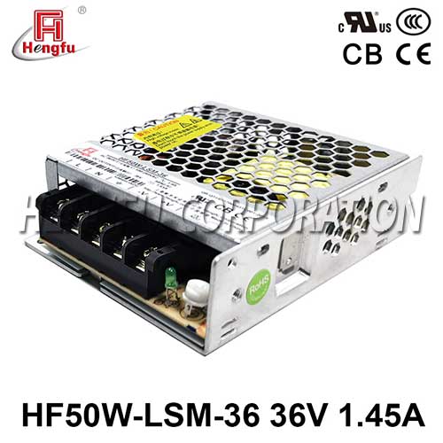 衡孚HF50W-LSM-36宽电压输入直流DC36V1.45A单路输出薄型开关电源