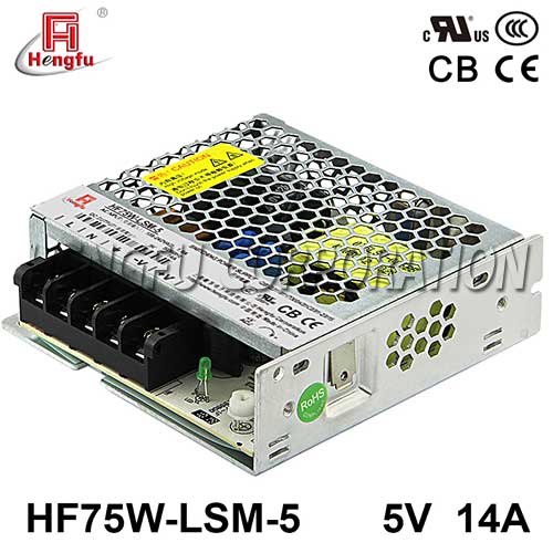 衡孚HF75W-LSM-5宽电压输入转直流DC5V14A单路输出薄型开关电源