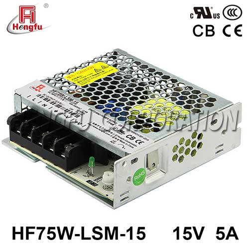 衡孚HF75W-LSM-15宽电压输入转直流DC15V5A单路输出薄型开关电源