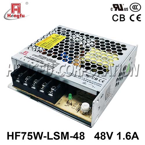 衡孚HF75W-LSM-48宽电压输入转直流DC48V1.6A单路输出薄型开关电源